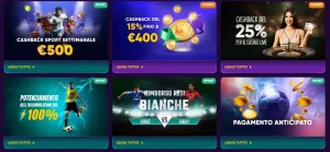 Pagina delle promozioni Kingmaker in italiano con le categorie bonus casinò e sport