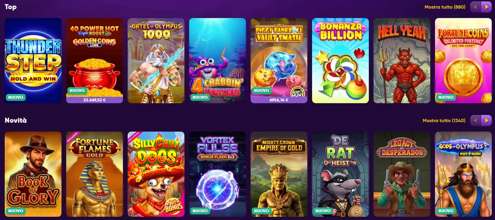 Lobby ufficiale Kingmaker in italiano con categorie giochi e navigazione per provider