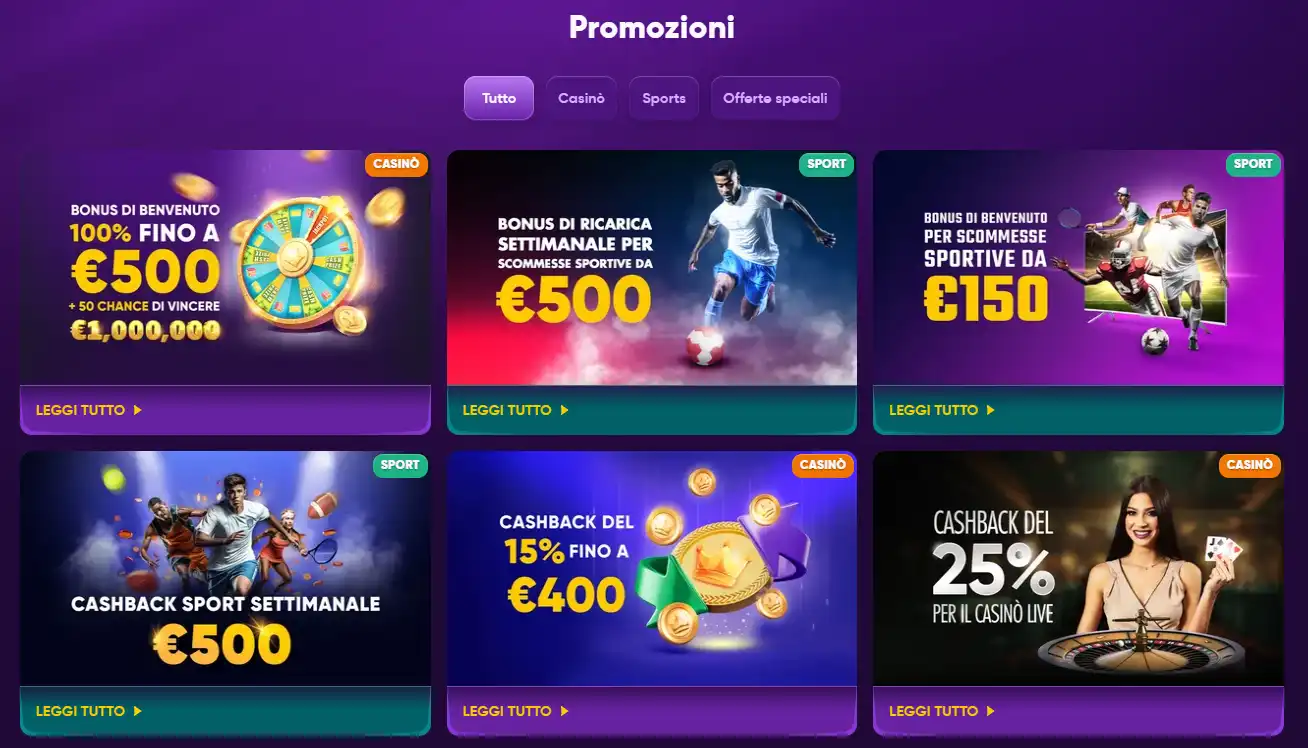 Pagina promozioni italiana di Kingmaker con le offerte correnti
